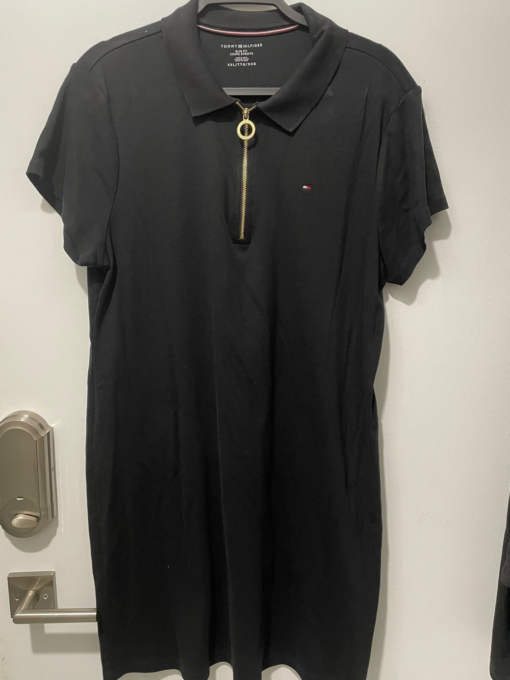 Tommy Hilfiger Black Polo Zip Dress with Gold Ring Pull